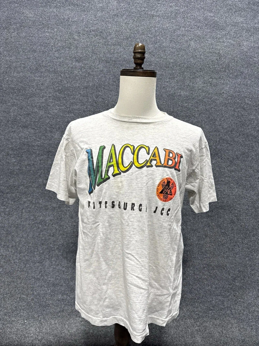 Vintage 90s Reebok Maccabi Pittsburgh JCC Mens Large Gray Rainbow Graphic